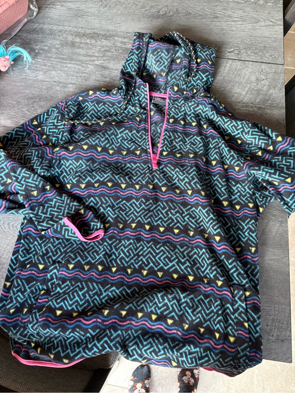 Women’s Pullover Hoodie Sweatshirt in Black with Teal & Pink Accents